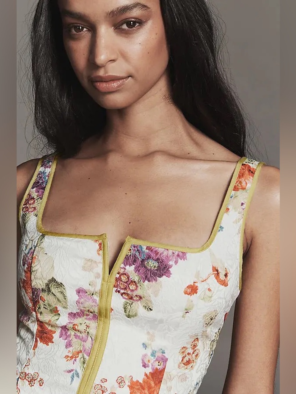 New Anthropologie Maeve Square-Neck Piped Floral Midi Dress Size S - Picture 2 of 8